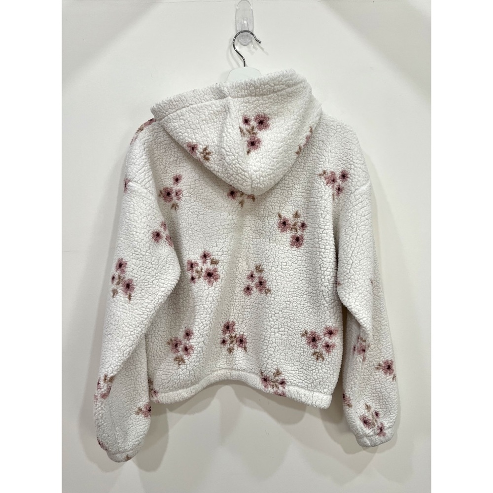 H&M Kids Floral Teddy Fleece Hooded Jacket White Pink Flowers Size 14/16 XL - Picture 7 of 7